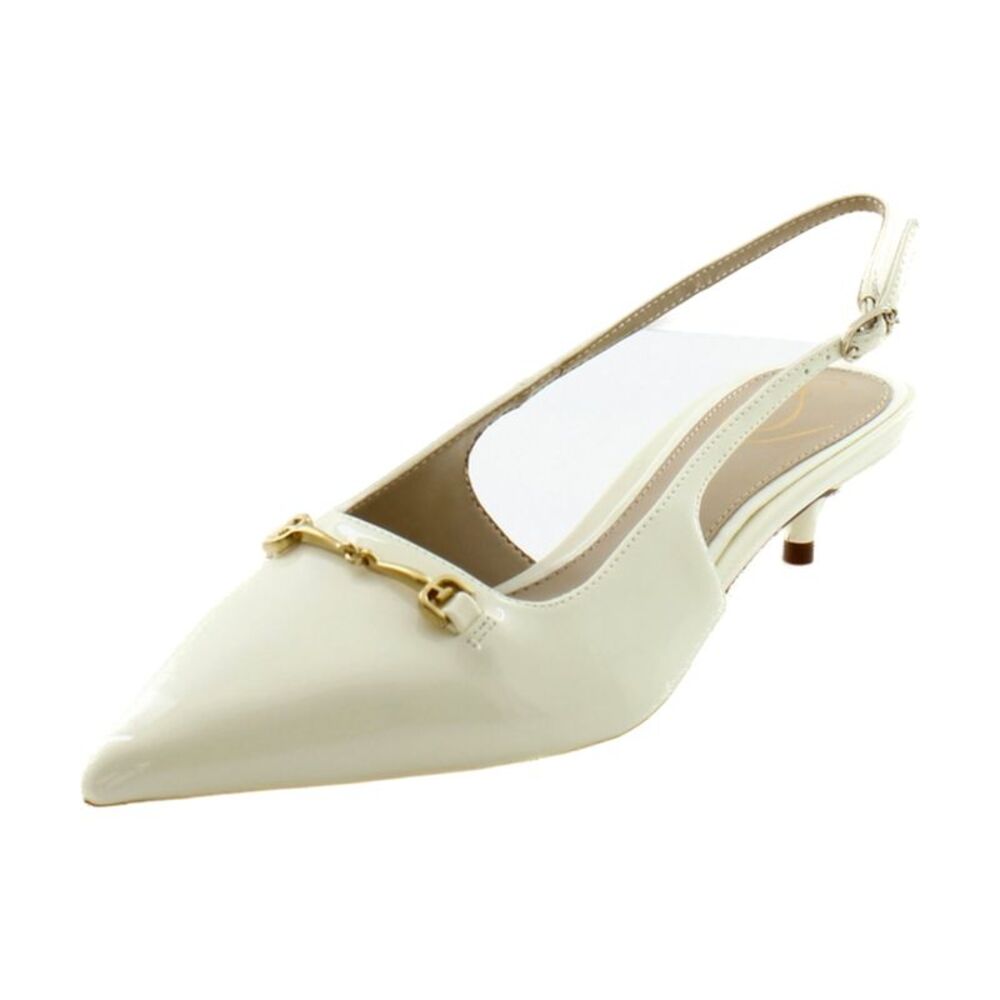Sam Edelman White Patent Leather Pointed Slingback Kitten Heel - Picture 3 of 8